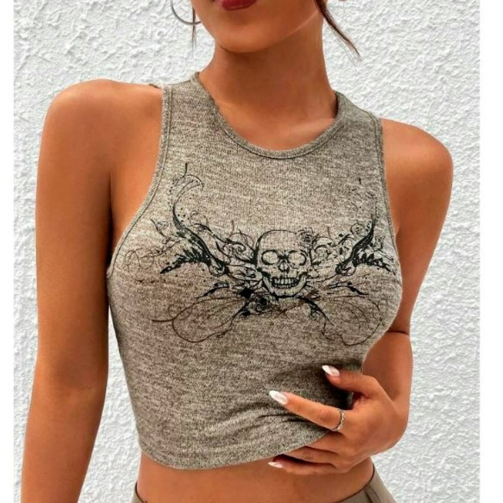 🌕 SHEIN EZwear skull print crop tank top - XS